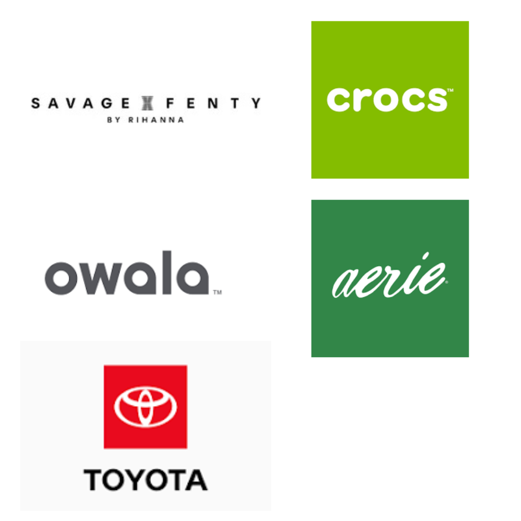 showcasing Jessica's partnerships with brands so far. Logos include Savage x Fenty, Crocs, Owala, Aerie, and Toyota